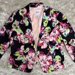 Women’s Black Floral 3/4 sleeve Blazer with Pink & Green Blooms